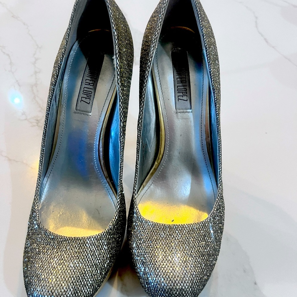 Jennifer Lopez platform Hills, silver and gold used